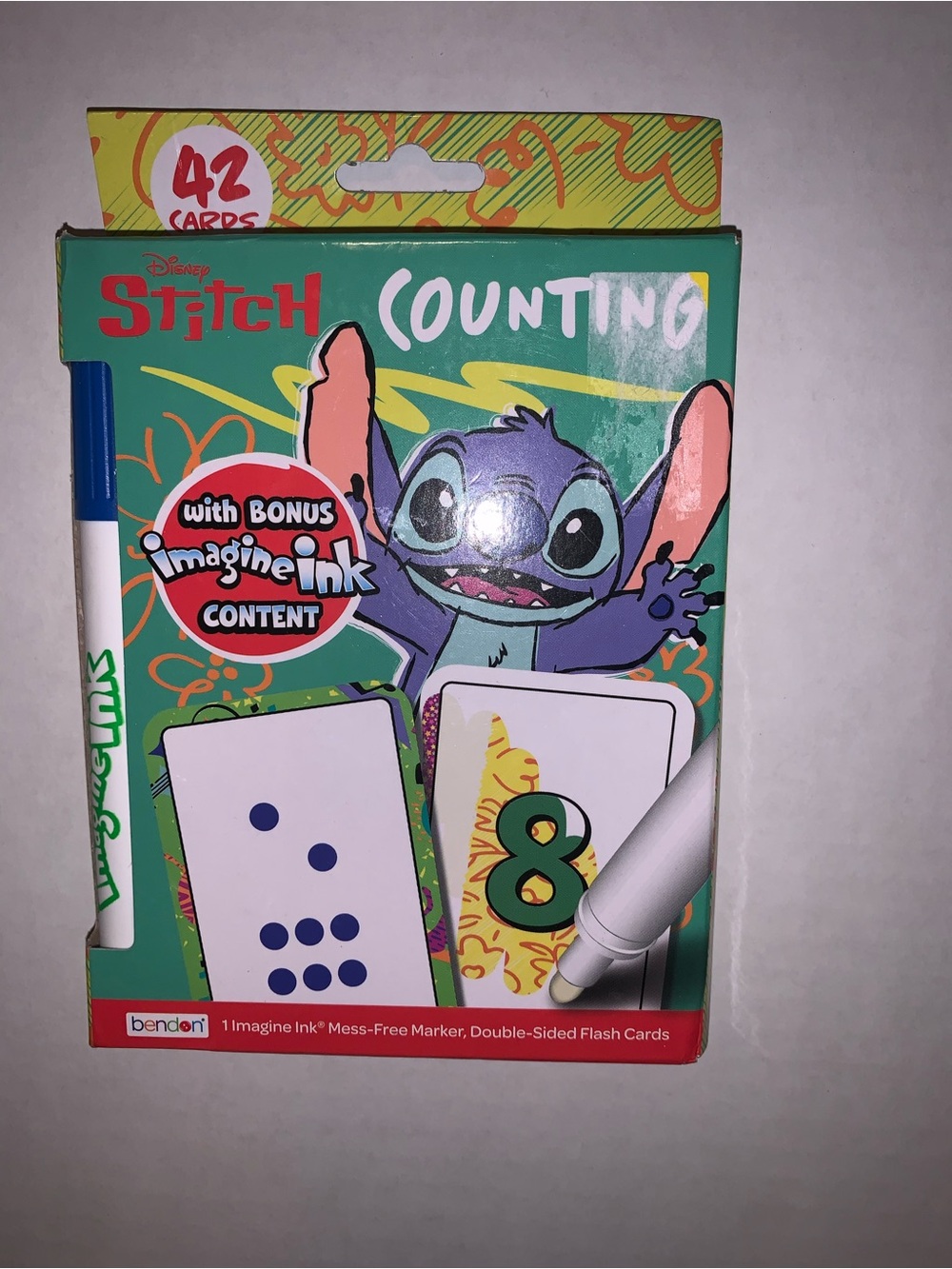 Disney Stitch Counting Flash Cards - Teal Green Packaging with Orange Accent